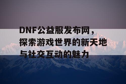 DNF公益服发布网，探索游戏世界的新天地与社交互动的魅力