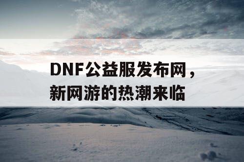 DNF公益服发布网，新网游的热潮来临