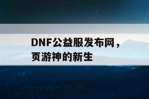 DNF公益服发布网，页游神的新生